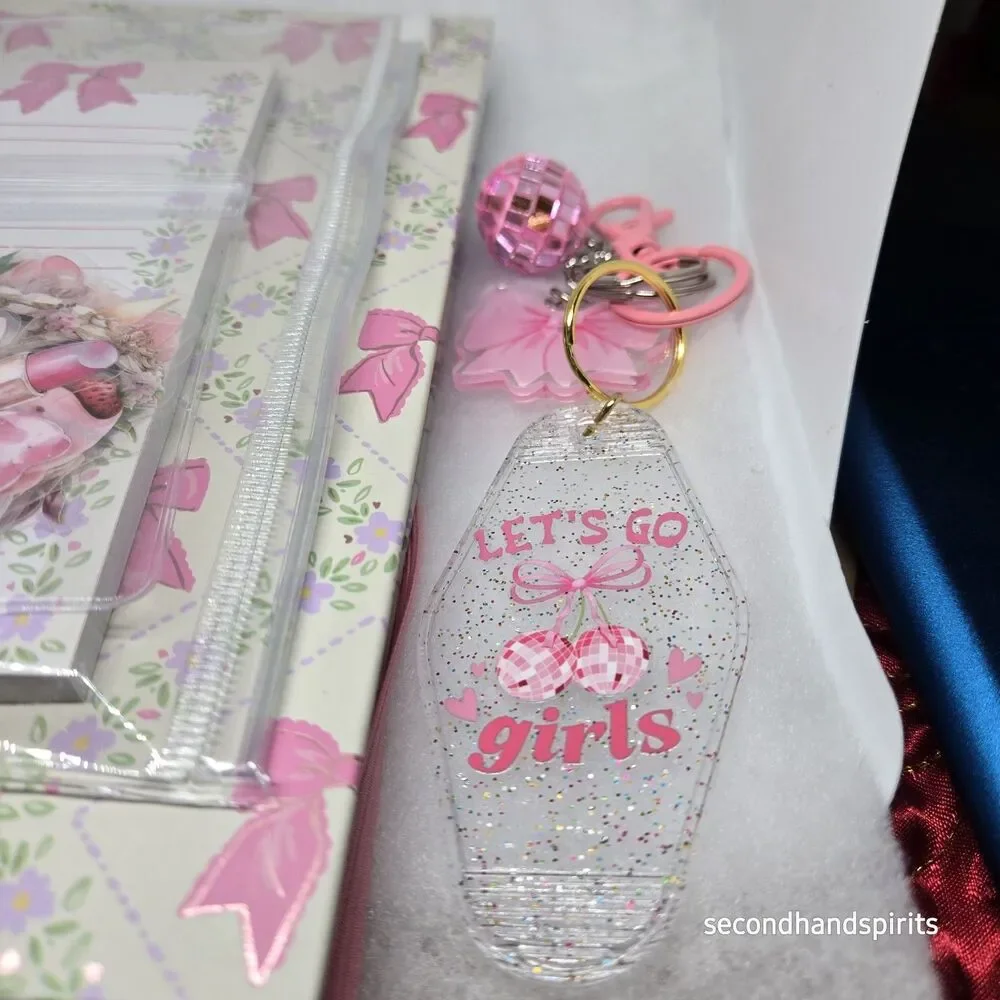 Journal  Notebook Pink Girlie Coquette ,matching Pen,keychain And Stickers Kit